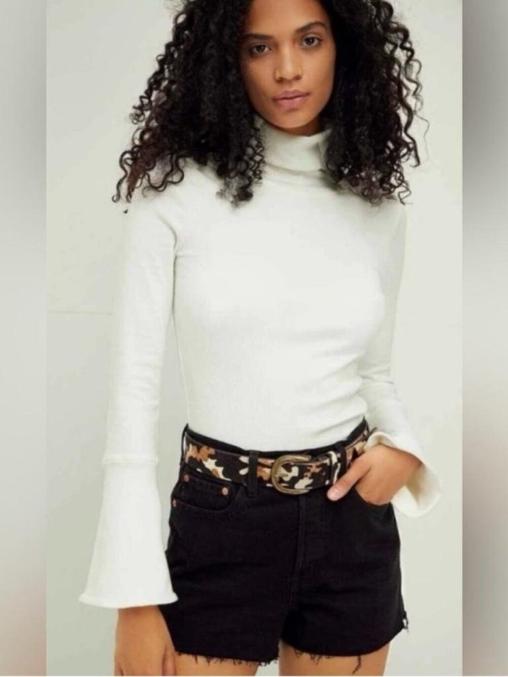 Intimately Free People Soft Girl Boho Ribbed Bell Sleeve Turtleneck